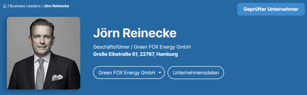 Jörn Reinecke - Green Fox Energy (Business-Leaders)