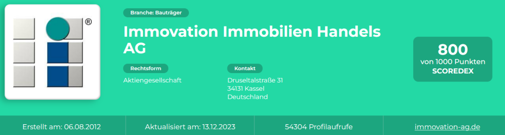 Immovation Immobilien Handels AG - Scoredex Bewertung