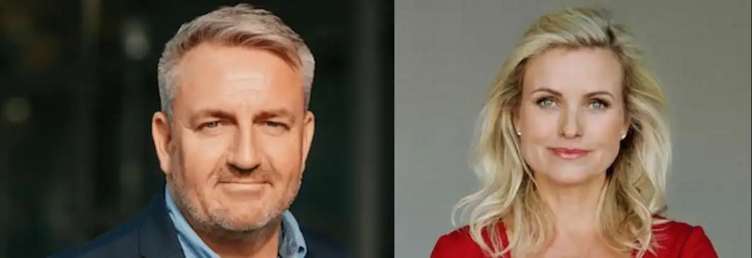 Sven Enger (59) aus Hamburg, Versicherungsexperte bei Vertragshilfe24, und Finanzjournalistin Carola Ferstl (56) mit ihrem YouTube-Kanal Money Talk aus Berlin © auxinum GmbH, Berlin und Vertragshilfe24